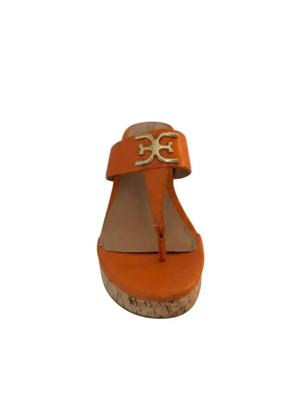 Sam Edelman Orange Leather Cork Wedge Thong Sandals Size 9